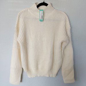 Laju Ivory Colored Ribbed Knit Long Sleeve Mock Turtleneck Sweater NWT